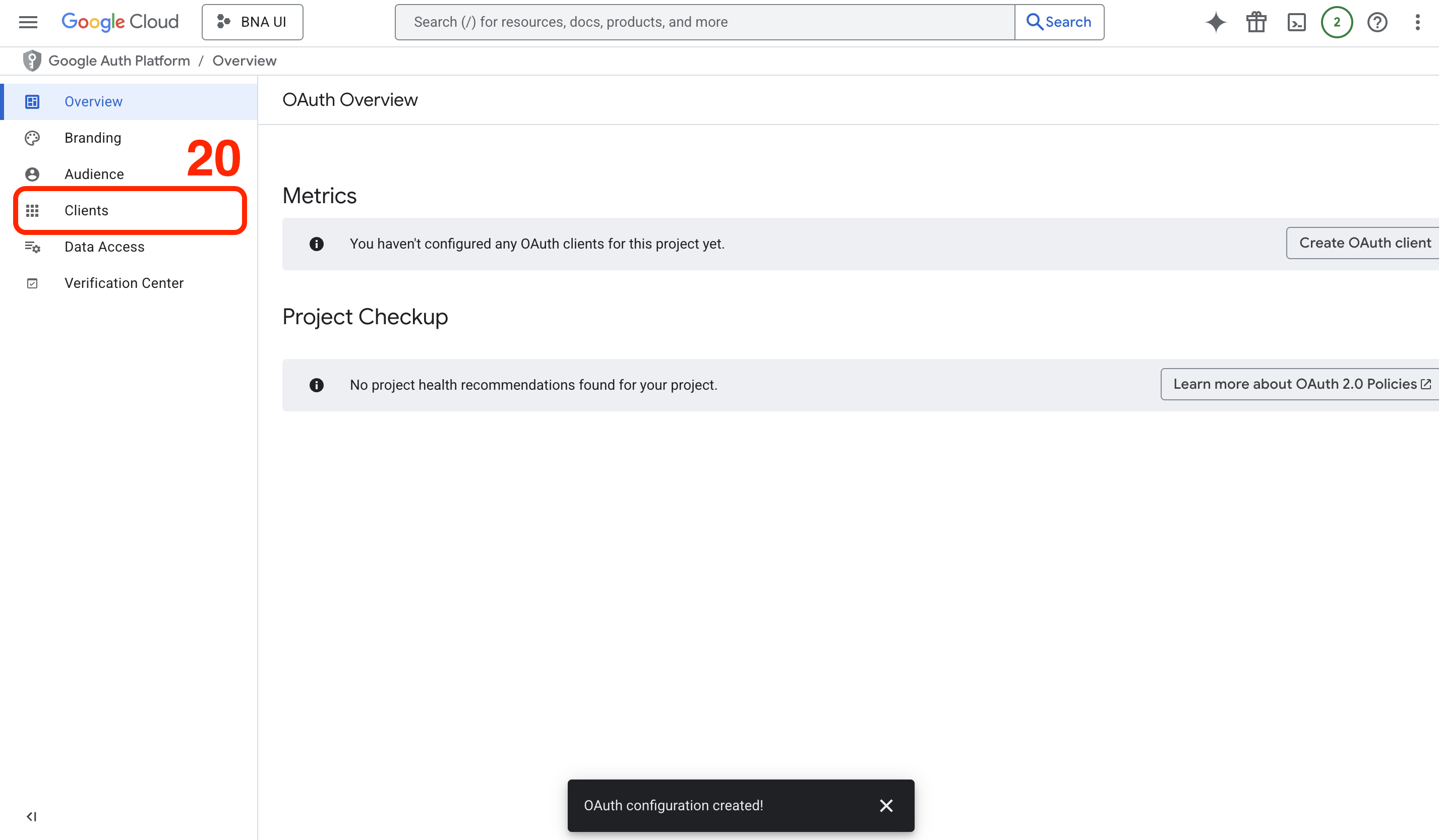 Credentials page with Create Credentials button